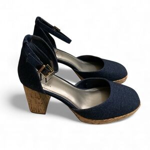 Worthington Denim Panama Cork Block Chunky Heel Women’s Size 7 Patriotic Pumps
